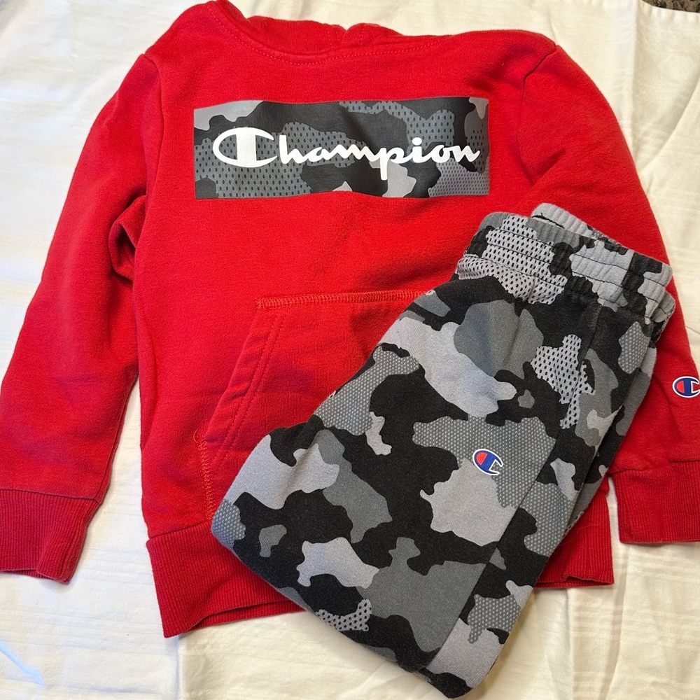 Champion Hoodie & Jogger Sweats- Size 3T- Slightly Used- Red/Black/Black Camo